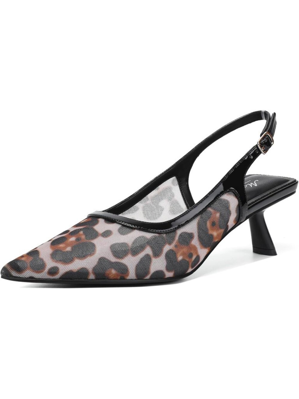 Women's Leopard  Mesh Pointed Toe Low Heel Slingback with Buckle Heel Pumps